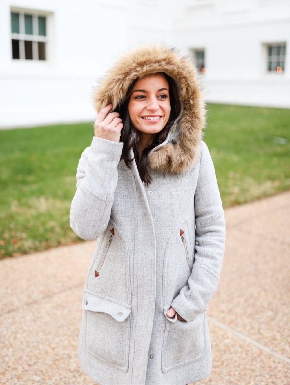 J. Crew Gray Coat with Light Pink Lining